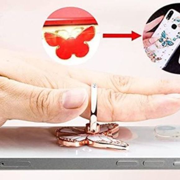 - #163 🤍Cell Phone Ring Stand Holder Grip White Striped Bling Butterfly🤍🦋 - Picture 17 of 17